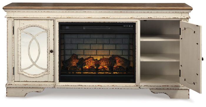 Realyn - Chipped White - 2 Pc. - 74" TV Stand with Electric Infrared Fireplace Insert - Image 3