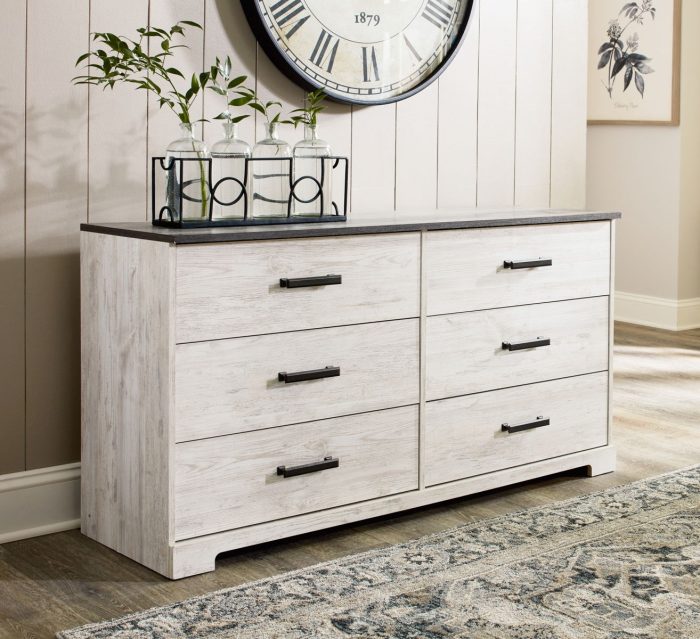 Shawburn - White / Black / Gray - Six Drawer Dresser - Pewter-tone pulls - Image 2