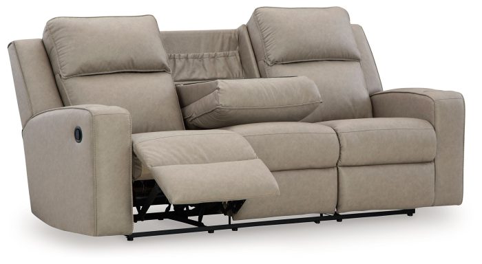 Lavenhorne - Pebble - Rec Sofa W/Drop Down Table - Image 2