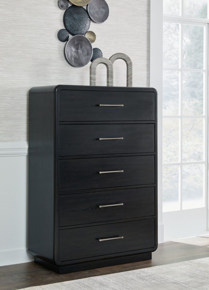 Rowanbeck - Black - Five Drawer Chest - Image 3