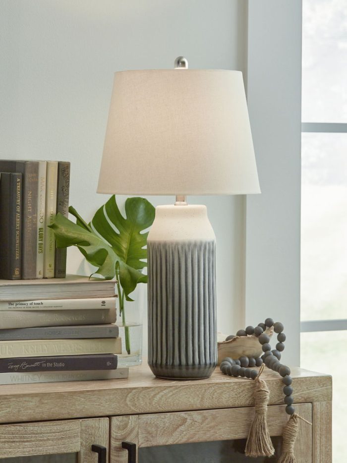 Afener - Blue / Beige - Ceramic Table Lamp (Set of 2) - Image 4
