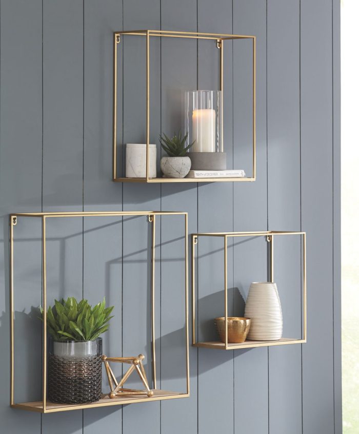 Efharis - Natural / Gold Finish - Wall Shelf Set (Set of 3) - Image 2