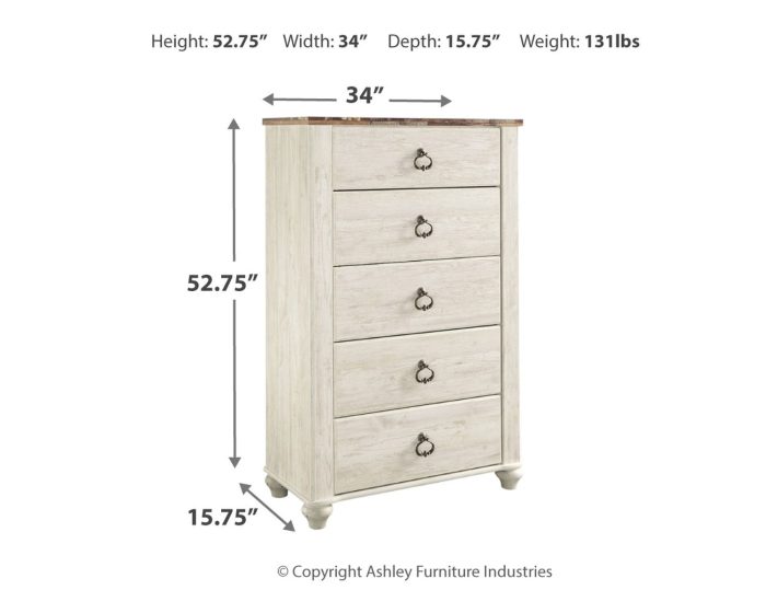 Willowton - Brown / Beige / White - Five Drawer Chest - Image 2