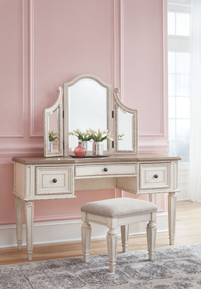 Realyn - White / Brown / Beige - Vanity/Mirror/Stool (Set of 3) - Image 3