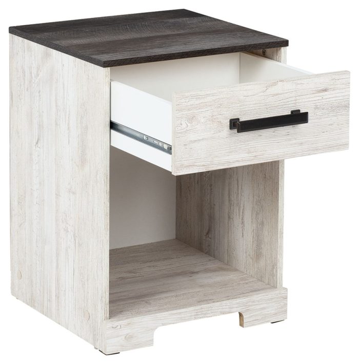 Shawburn - White / Black / Gray - One Drawer Night Stand - Open Cubby - Image 2