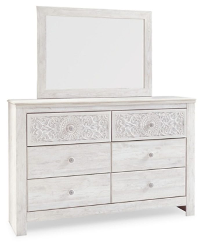 Paxberry - Whitewash - Dresser, Mirror - Medallion Drawer Pulls