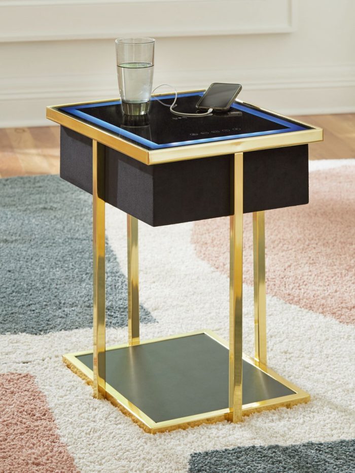 Rexwell - Black / Gold Finish - Accent Table With Speaker - Image 3
