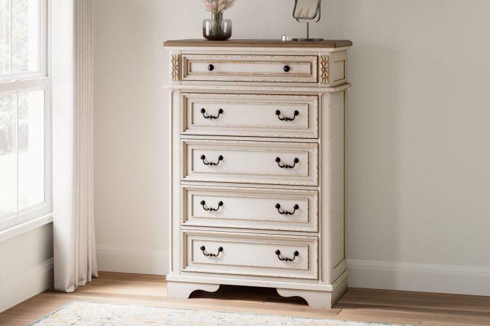 Realyn - White / Brown / Beige - Five Drawer Chest - Image 2