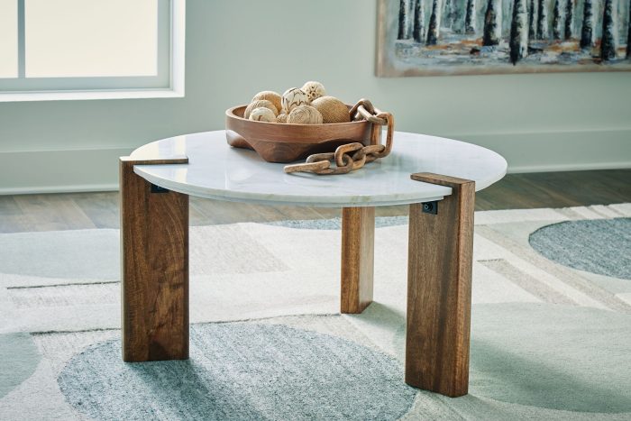 Isanti - White / Brown - Round Cocktail Table - Image 3