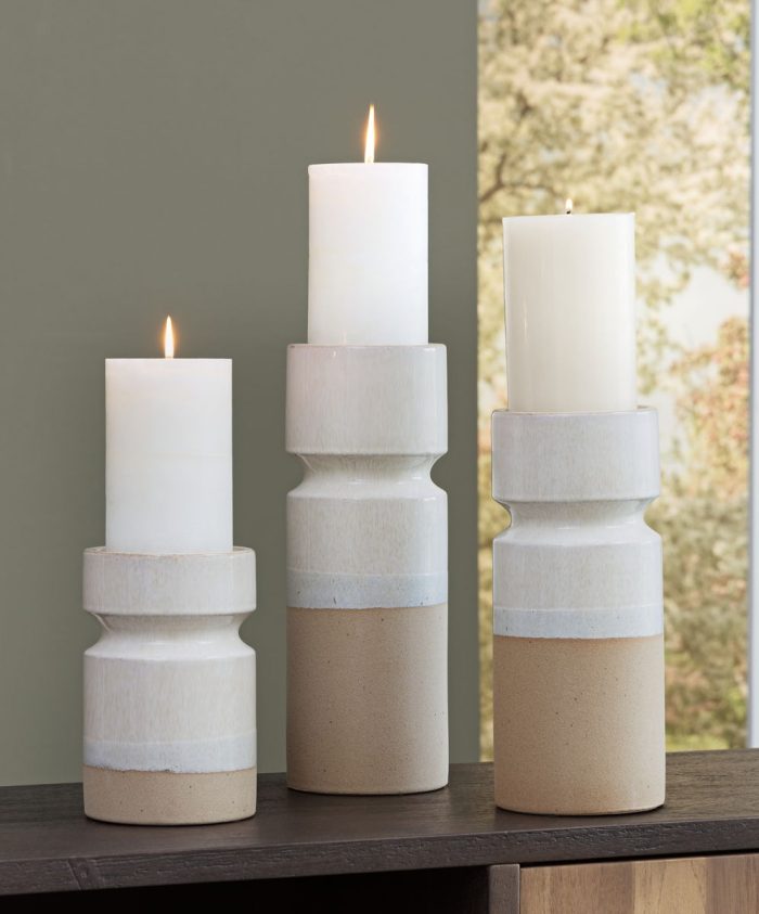 Hurston - Ivory / Brown - Candle Holder Set (Set of 3) - Image 4