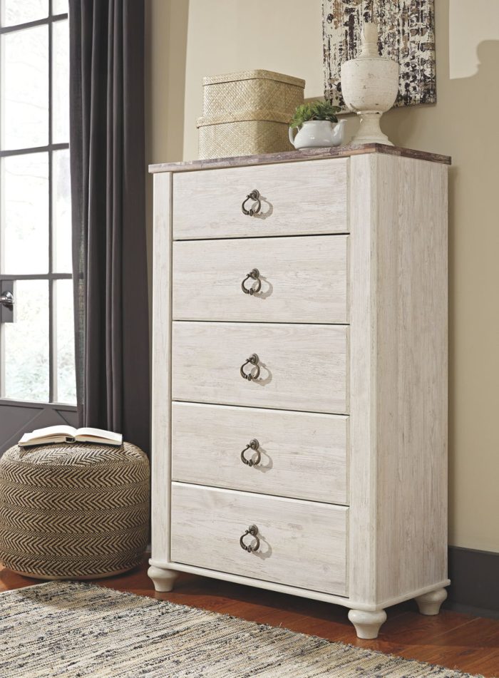 Willowton - Brown / Beige / White - Five Drawer Chest - Image 3