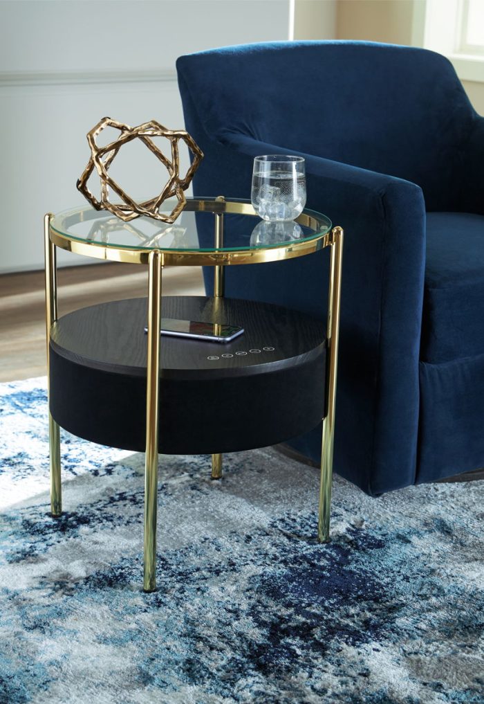 Nedman - Black / Gold Finish - Accent Table With Speaker - Image 3