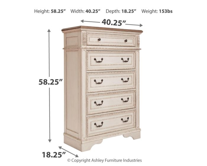 Realyn - White / Brown / Beige - Five Drawer Chest - Image 4