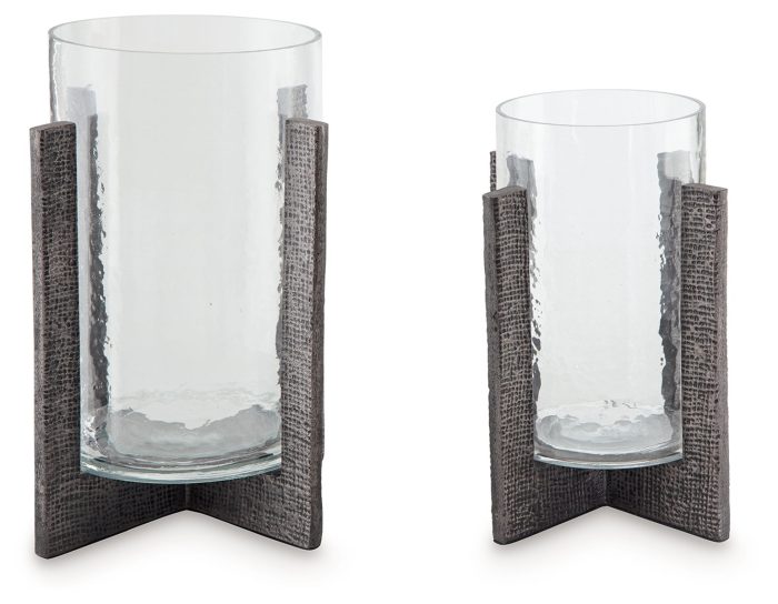 Garekton - Clear / Pewter Finish - Candle Holder Set (Set of 2) - Image 2