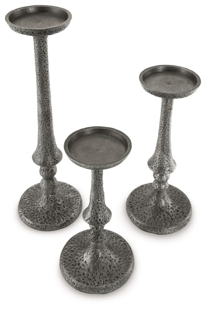 Eravell - Pewter Finish - Candle Holder Set (Set of 3) - Image 4