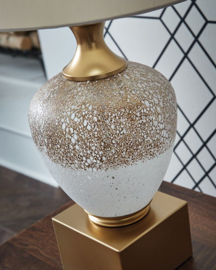 Tavisburg - Brown / White / Gold - Glass Table Lamp - Image 3