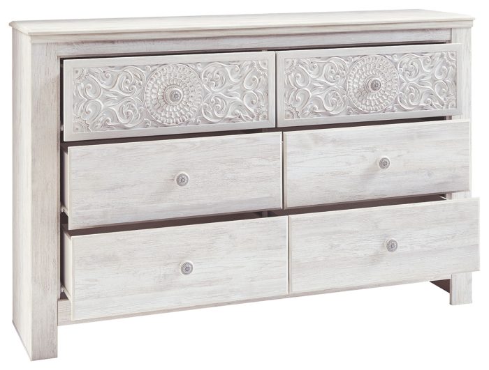 Paxberry - Whitewash - Six Drawer Dresser - Medallion Drawer Pulls - Image 2
