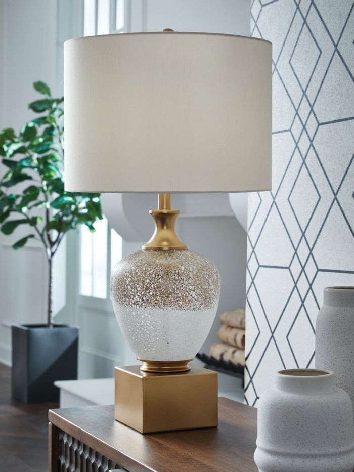 Tavisburg - Brown / White / Gold - Glass Table Lamp - Image 2