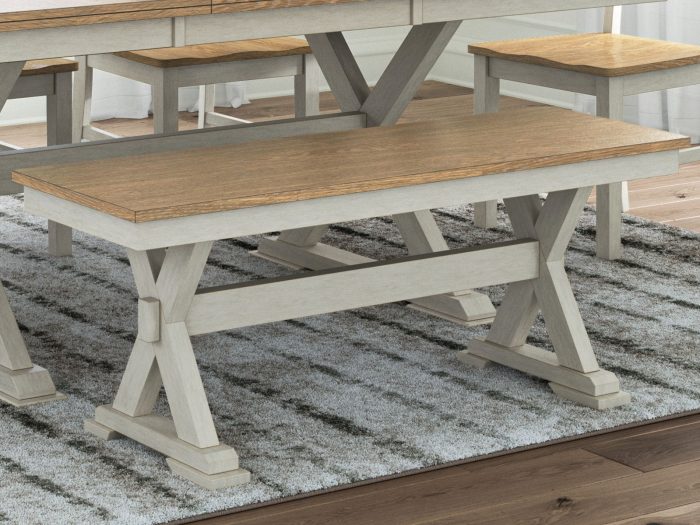 Purlaney - Antique White / Natural - Large Dining Room Bench - Image 3