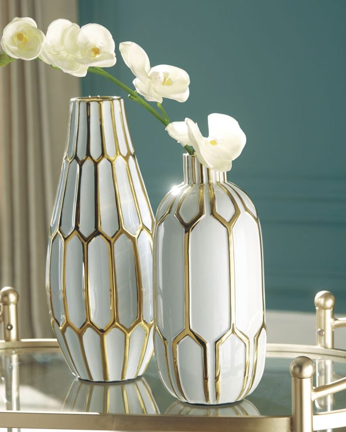 Mohsen - Gold Finish / White - Vase Set (Set of 2) - Image 2