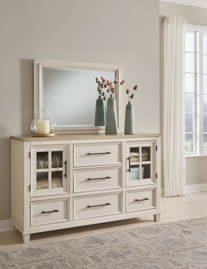 Shaybrock - Antique White / Brown - Dresser And Mirror - Image 3