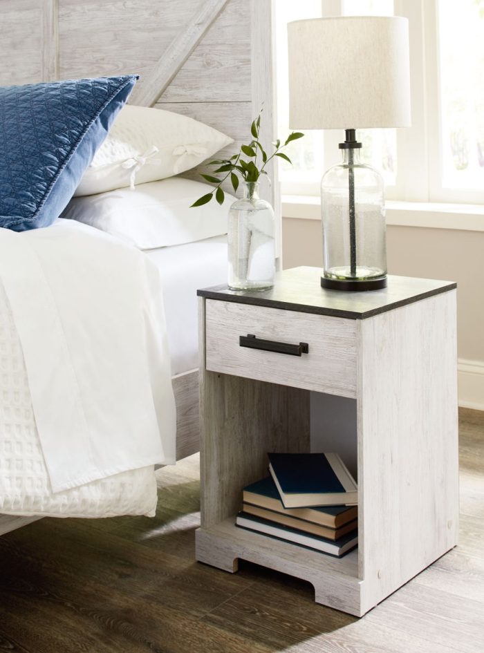 Shawburn - White / Black / Gray - One Drawer Night Stand - Open Cubby - Image 4