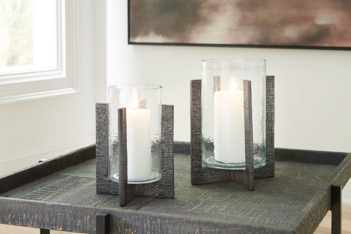 Garekton - Clear / Pewter Finish - Candle Holder Set (Set of 2) - Image 3