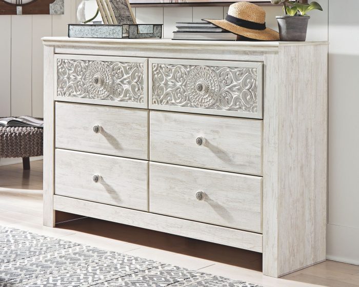 Paxberry - Whitewash - Six Drawer Dresser - Medallion Drawer Pulls - Image 4