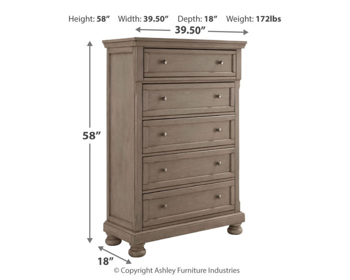Lettner - Light Gray - Five Drawer Chest - 2-handles - Image 2