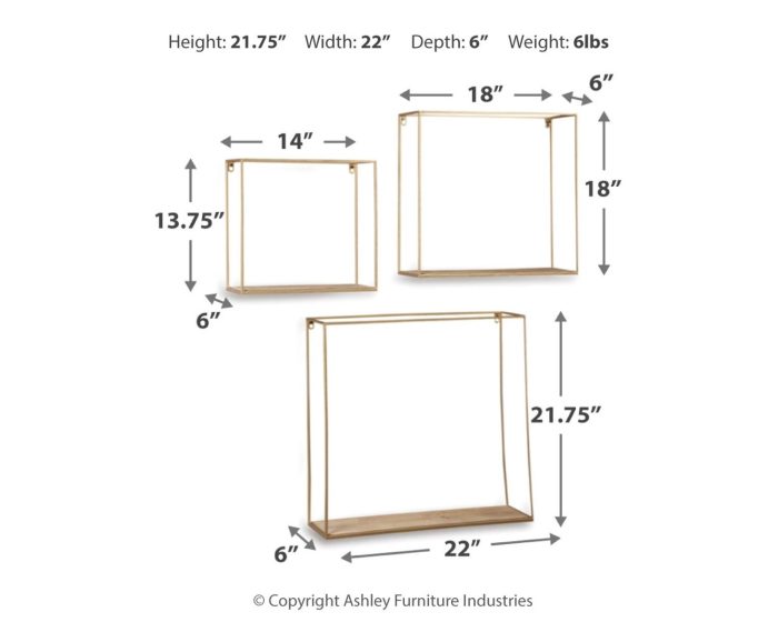 Efharis - Natural / Gold Finish - Wall Shelf Set (Set of 3) - Image 3
