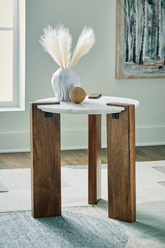 Isanti - White / Brown - Round End Table - Image 3