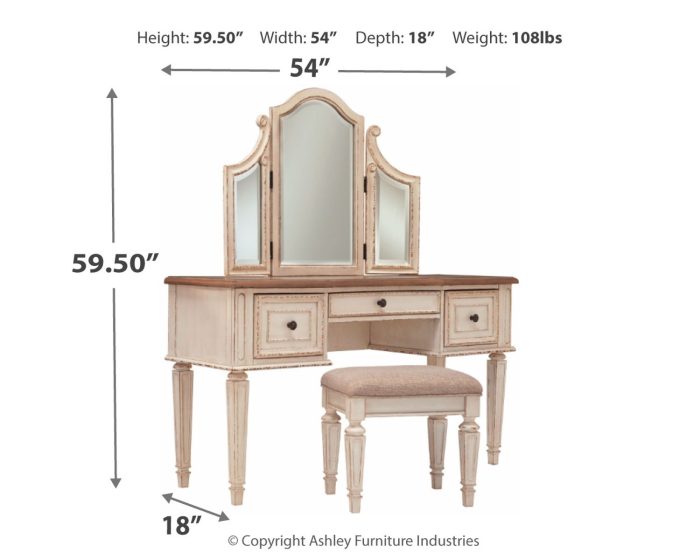 Realyn - White / Brown / Beige - Vanity/Mirror/Stool (Set of 3) - Image 2