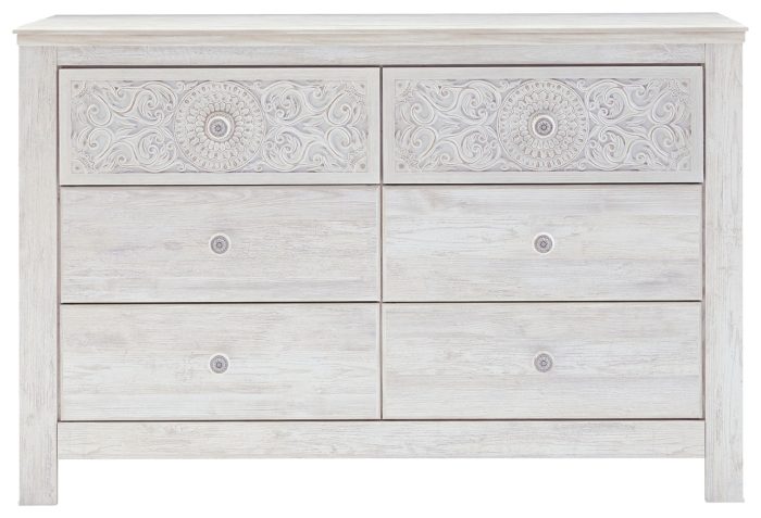 Paxberry - Whitewash - Six Drawer Dresser - Medallion Drawer Pulls - Image 3