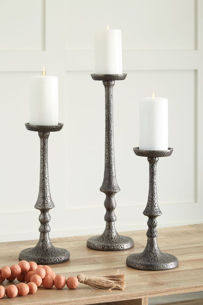 Eravell - Pewter Finish - Candle Holder Set (Set of 3) - Image 3