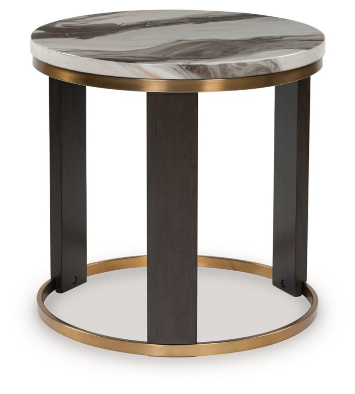 Jazmore - Brown / Brass Finish - Round End Table - Image 2