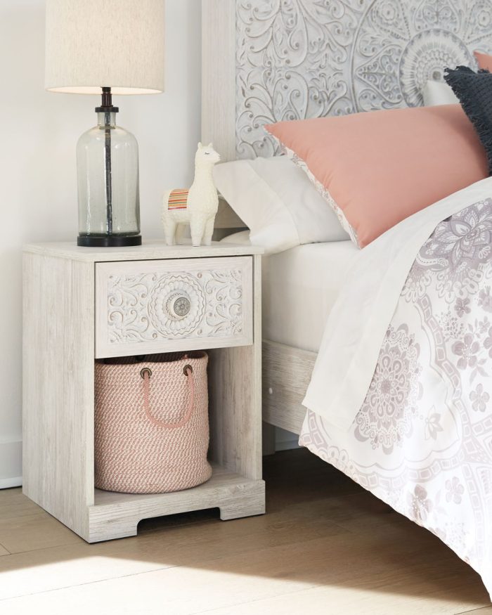 Paxberry - Whitewash - One Drawer Night Stand - Open Cubby - Image 4
