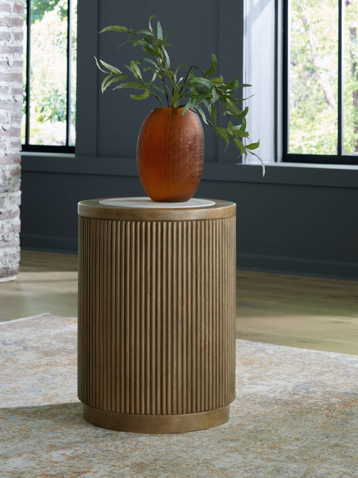 Camdill - Light Brown / White - Round End Table - Image 3