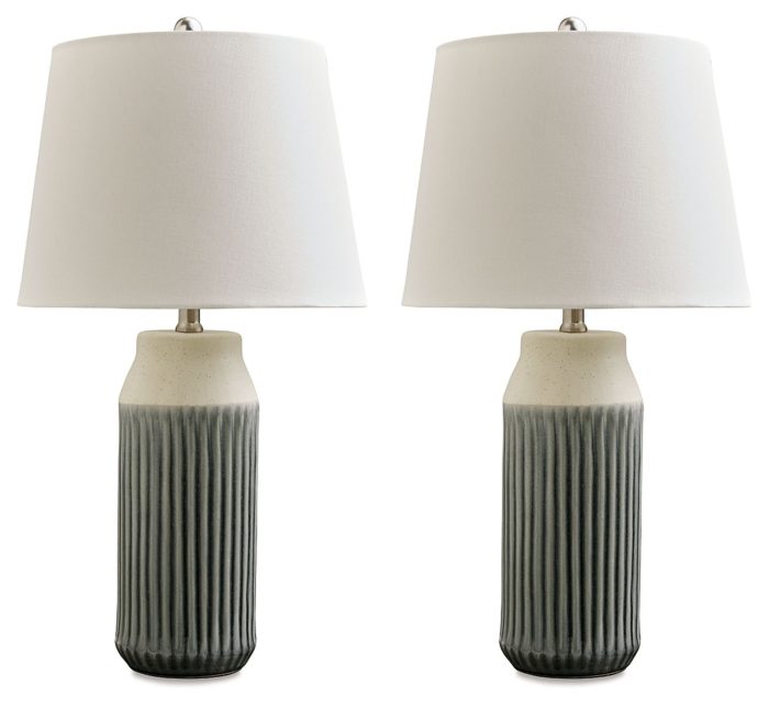 Afener - Blue / Beige - Ceramic Table Lamp (Set of 2)