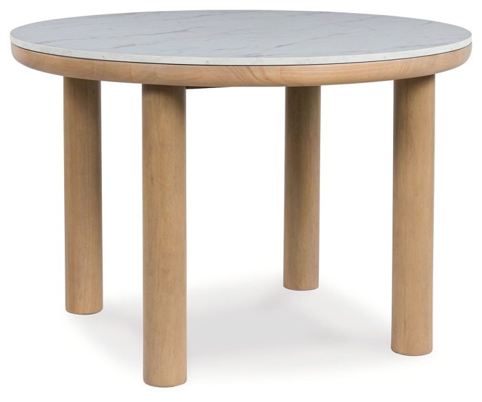 Sawdyn - White / Light Brown - 5 Pc. - Round Dining Room Table, 4 Side Chairs - Image 2