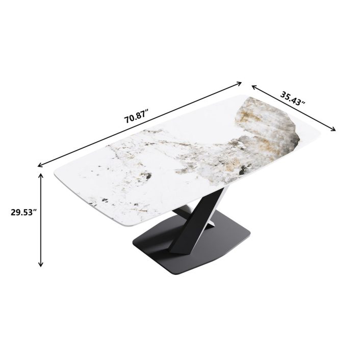 Modern Artificial Stone Pandora White Curved Metal Leg Dining Table, Can Accommodate 6-8 People - Antique White - Image 4