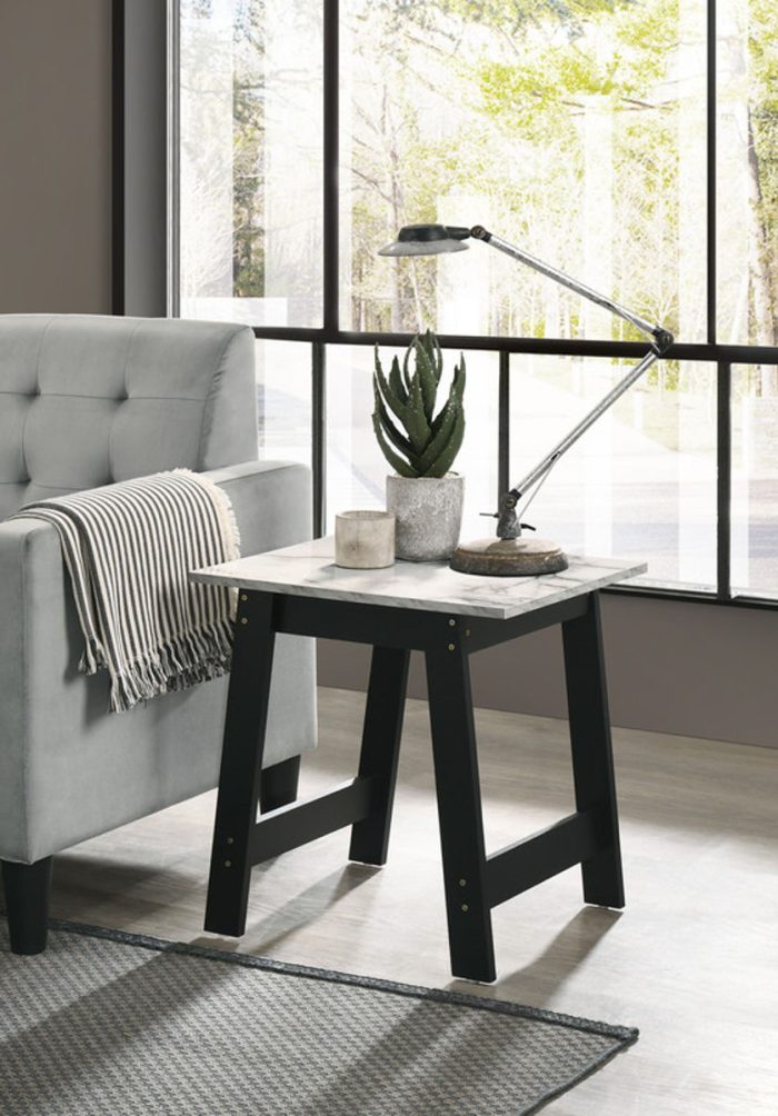 Kenzo - End Table With Faux Marble Top Finish - Black - Image 3
