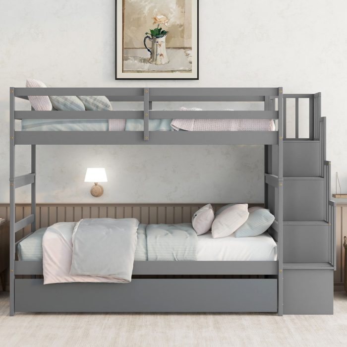 Twin Over Twin Bunk Beds With Twin Trundle And Stairway Storage Function - Image 4