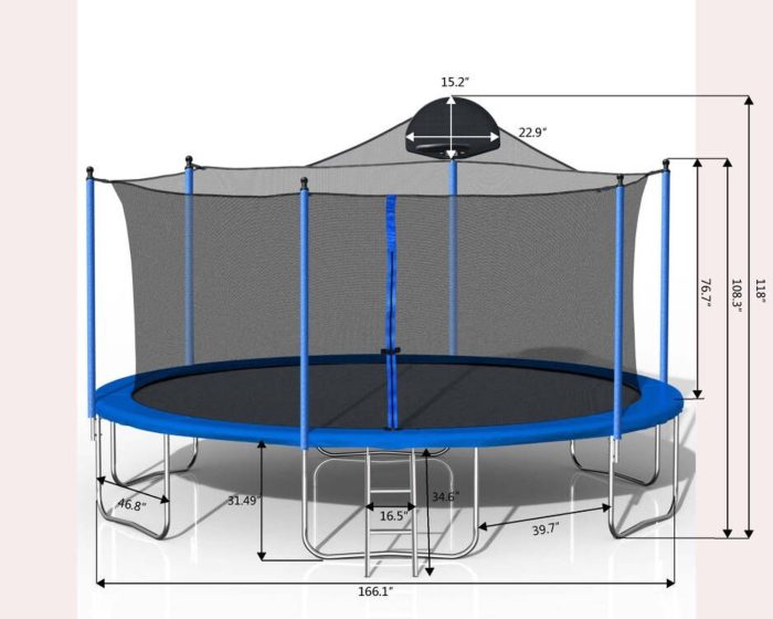 14Ft Trampoline For Adults & Kids With Basketball Hoop, Outdoor Trampolines With Ladder And Safety Enclosure Net For Kids And Adults - Blue - Image 2