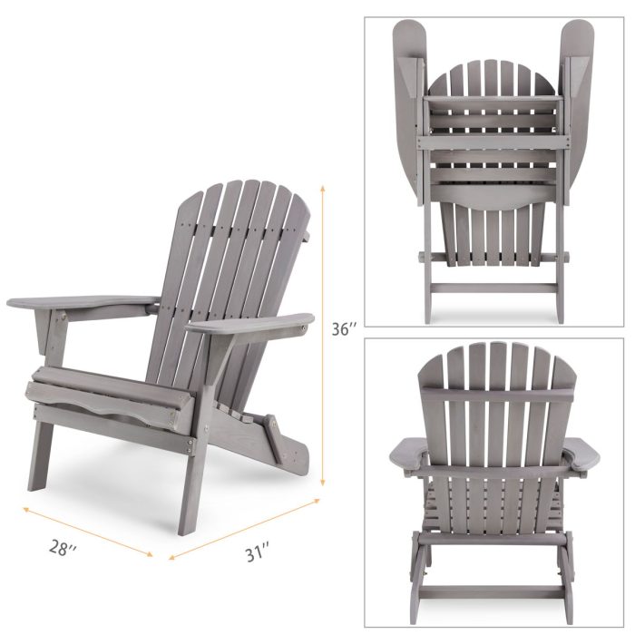 Lounge Patio Chair For Garden Outdoor Wooden Folding Adirondack Chair (Set of 2) Solid Cedar Wood Lounge Patio Chair For Garden - Image 4