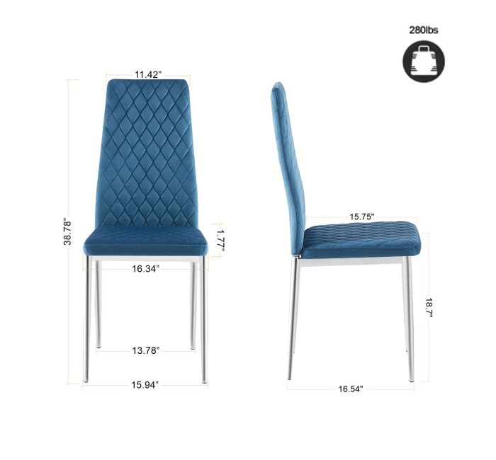 Modern Simple Style Dining Chair Fabric Chrome Metal Pipe Diamond Grid Pattern Restaurant Home Conference Chair - Image 5