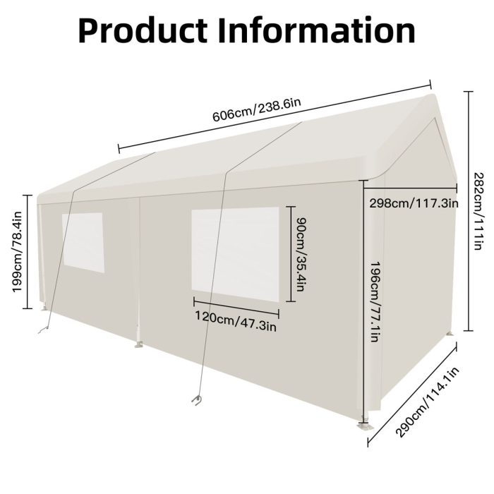 Carport, 10x20 Heavy Duty Portable Carport Garage Tent For Outdoor Storage Shelter - Image 3