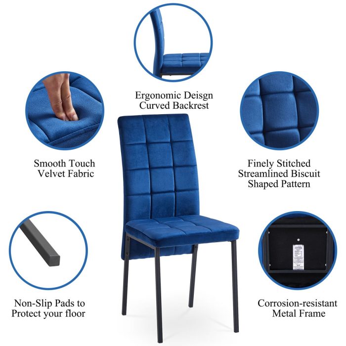 Velvet High Back Nordic Dining Chair Modern Fabric Chair With Black Legs (Set of 2) - Image 5