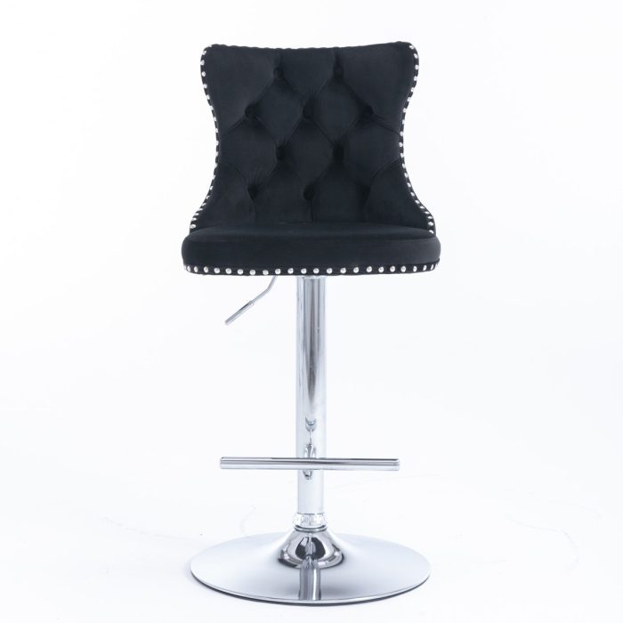 Swivel Velvet Barstools Adjusatble Seat Height From 25-33", Modern Upholstered Chrome Base Bar Stools With Backs Comfortable Tufted For Home Pub And Kitchen Island (Set of 2) - Image 7