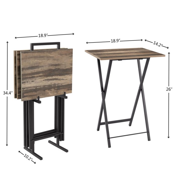 TV Trays For Eating (Set of 4) With Stand, Folding TV / Snack Tray Table Set, Folding TV Dinner Tables For Small Space - Rustic Brown - Image 4