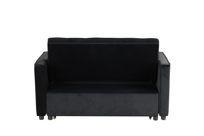 Maeve - Velvet Convertible Sleeper Loveseat With Tufting and Side Pocket - Black - Image 3